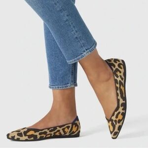 Rothy's Leopard-Print Pointed Knit Flats in Black, Tan & Gold